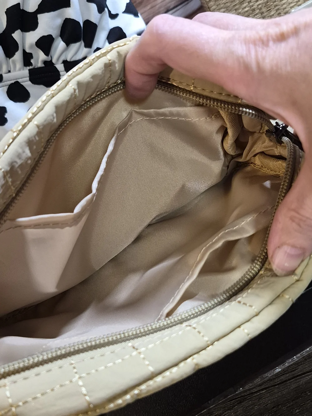 Neutral Cream Quilted Cosmetic Pouch with Front Zip